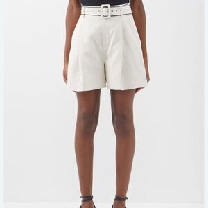 STAUD Cream High Waist Tailored Shorts 100% Linen